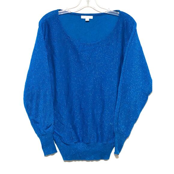 New York & Company Tops - New York Company Blue Metallic Sparkle Scoop Neck Sweater S Rayon Acrylic Blend